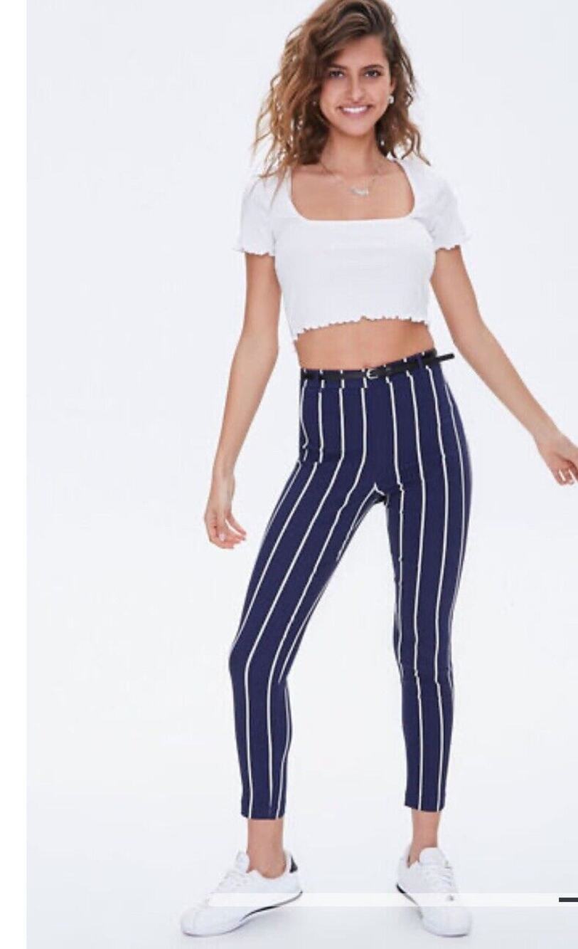 Forever 21 Striped Skinny Harper Pants Navy Women’s L